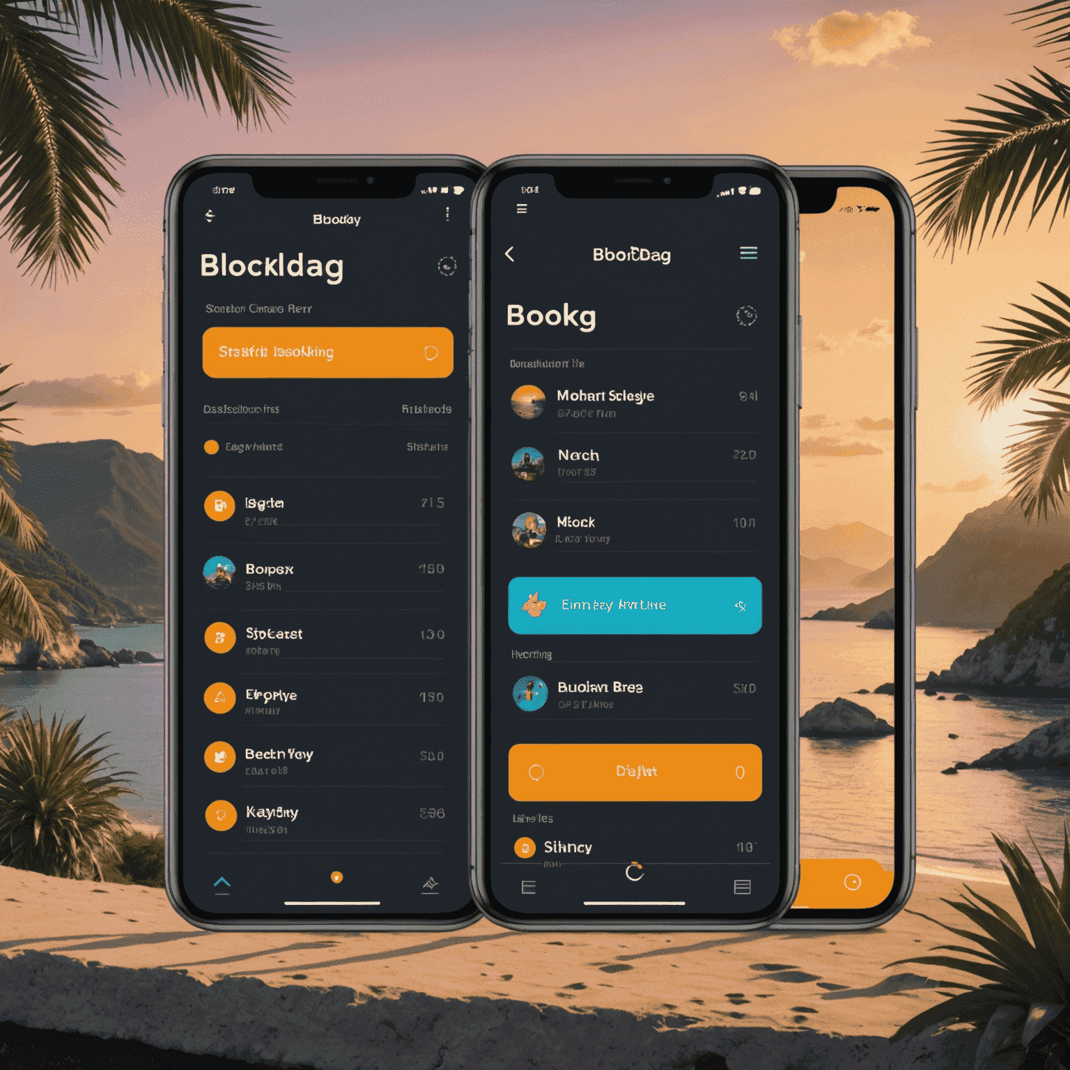 A futuristic interface showing Blockdag network's holiday booking system with vibrant graphics and easy-to-use controls